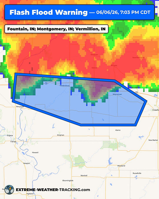 Flash Flood Warning displayed on interactive map example