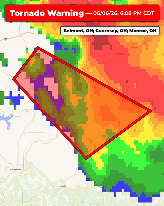 Tornado Warning displayed on interactive map example